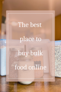 bulk food on a kitchen table with the post title in front of the picture